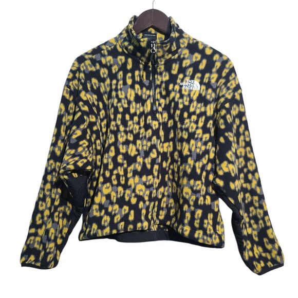 The North Face TKA Kataka 1/4 Zip Crop Fleece Yellow Leopard Print Size Medium - Picture 1 of 6